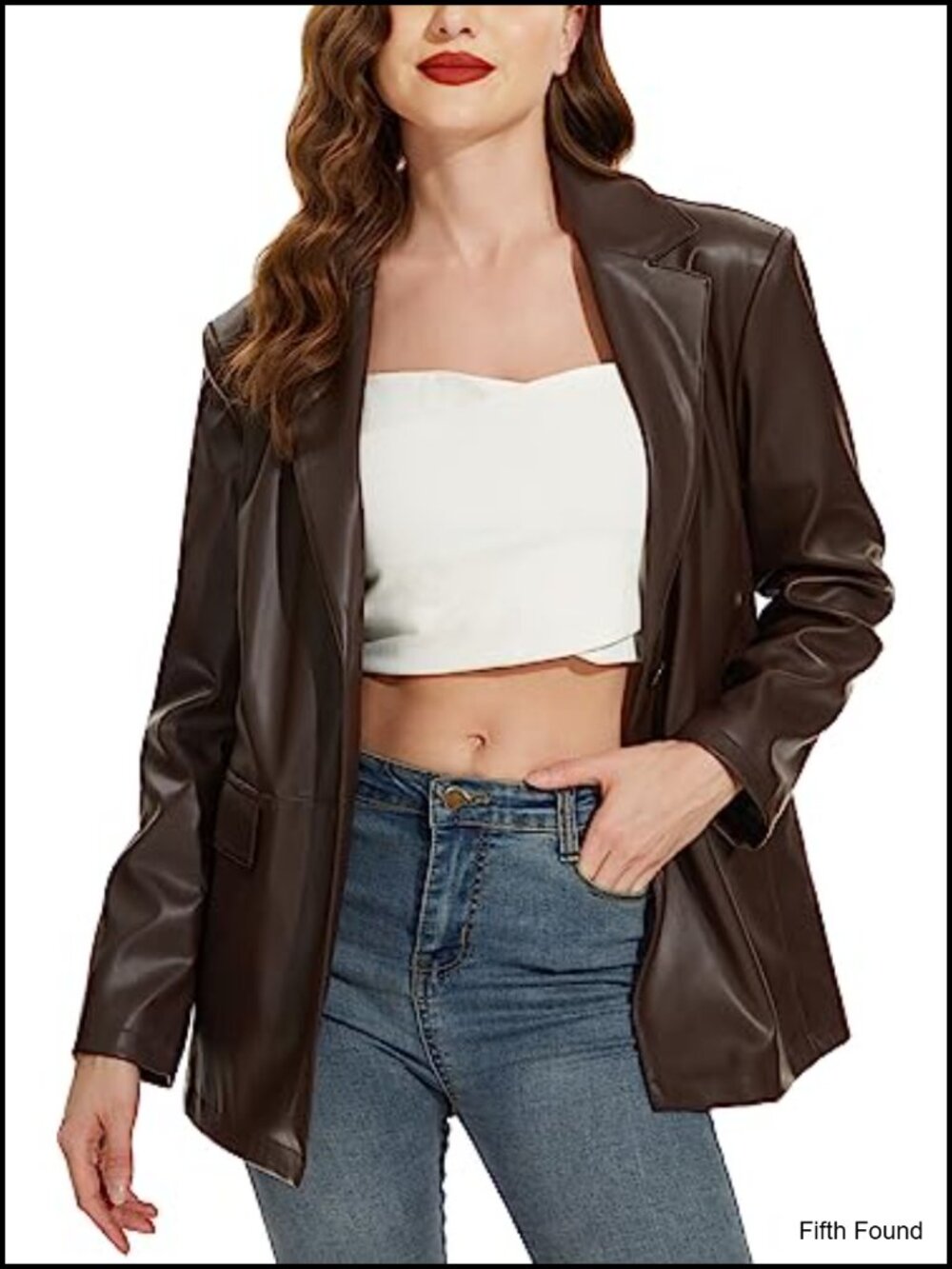 Faux Leather Blazer Jacket Oversized Casual Coat Long Sleeve Notch Neck